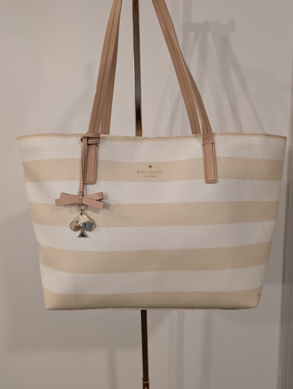 1288 - Kate Spade Tote Purse Bag- Pre Loved - Biege and White Striped